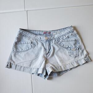 Y2k Micro Shorts Juniors 9 Blue Denim Low Rise Casual Button Pocket Hot Pants